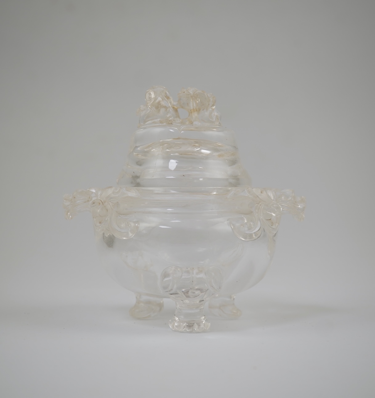A Chinese rock crystal tripod censer and cover, ding, early 20th century